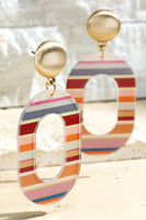 Acrylic Oval Stripe Print Dangle Drop Earrings