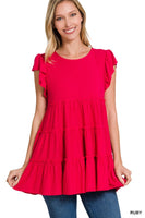 Ruffled Sleeve Tiered Tunic Top