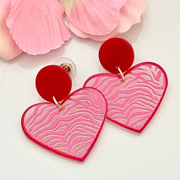 Zebra Heart Acrylic Earrings