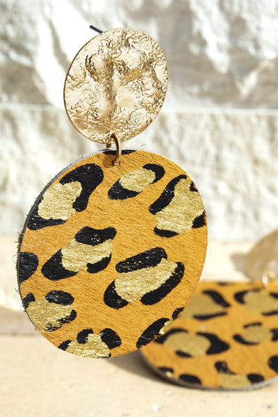 Genuine Leather Leopard Print Dangle Drop Earrings